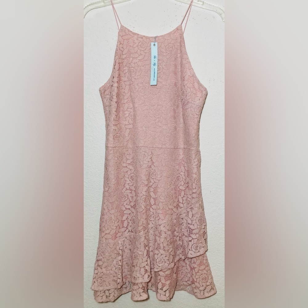 She and Sky Pink Floral Lace Ruffle Layer Dress size M NWT